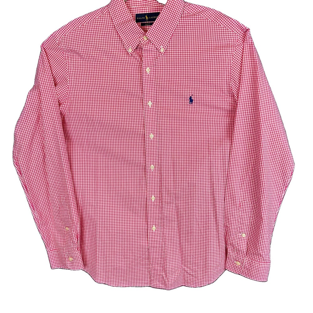 Ralph Lauren Slim Fit Pink White Check Woven Cotton Button-Down Shirt Men XL